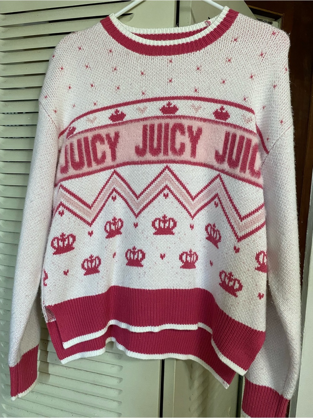 Juicy Couture White & Pink Logo Crewneck Knit Sweater